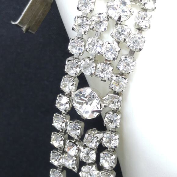 Vintage 1960s Wide Rhinestone Bracelet, Rhodium Plated - Picture 5 of 10
